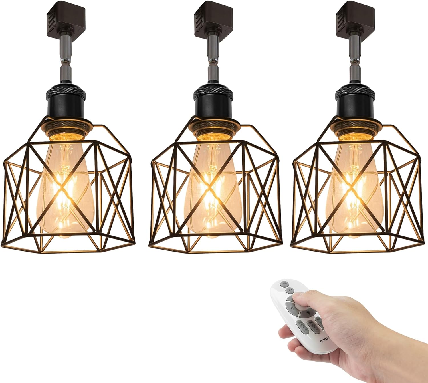 Kiven H System Track Lighting Heads, Vintage Loft Design Track Lighting Heads with Flexible Light Arm, Black Basket Cage Track Mount Light for Kitchen Island Shop Bar, Bronze Socket - 3 Pack