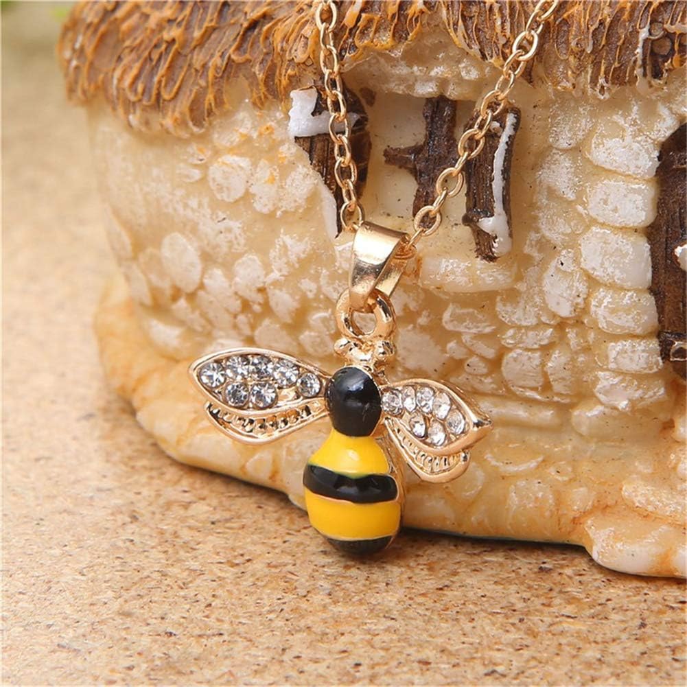 ALUOR Tiny Cute Gold Bee Pendant Necklace and Earrings Jewelry Set, Fashion Charm Crystal Rhinestone Enamel Honeybee Bumble Bee Pendant Jewelry Women - Image 6