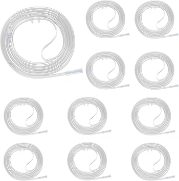 10 Pack Oxygen Nasal Cannula for Adult, Soft & Lightweight High Flow Oxygen Tubing with Curved Nose Piece, Non Kinking, Latex-Free, Each with Individually Sealed Package, 6.65Ft 2M