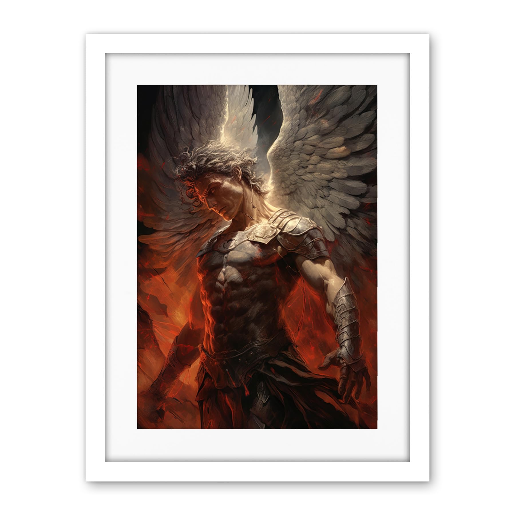 Artery8 Archangel Michael Powerful Warrior Conceptual Artwork Champion of Justice Armour Angel Wings Artwork Framed Wall Art Print 18X24 Inch