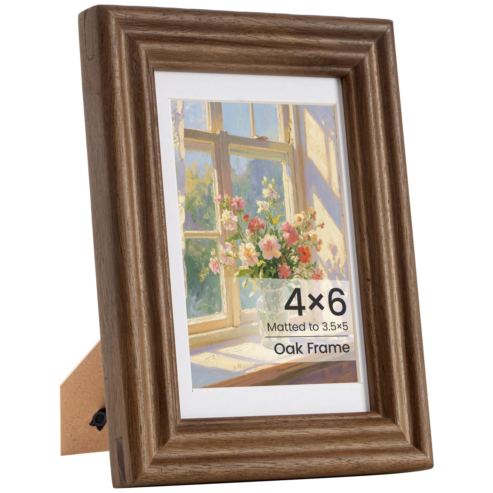 6x4 Photo Frame, 6x4 Inch Solid Oak Wood Picture Frames Matted for 3.5×5 Inch Picture Frames with Premium Tempered Glass, Wall Mount or Tabletop Display