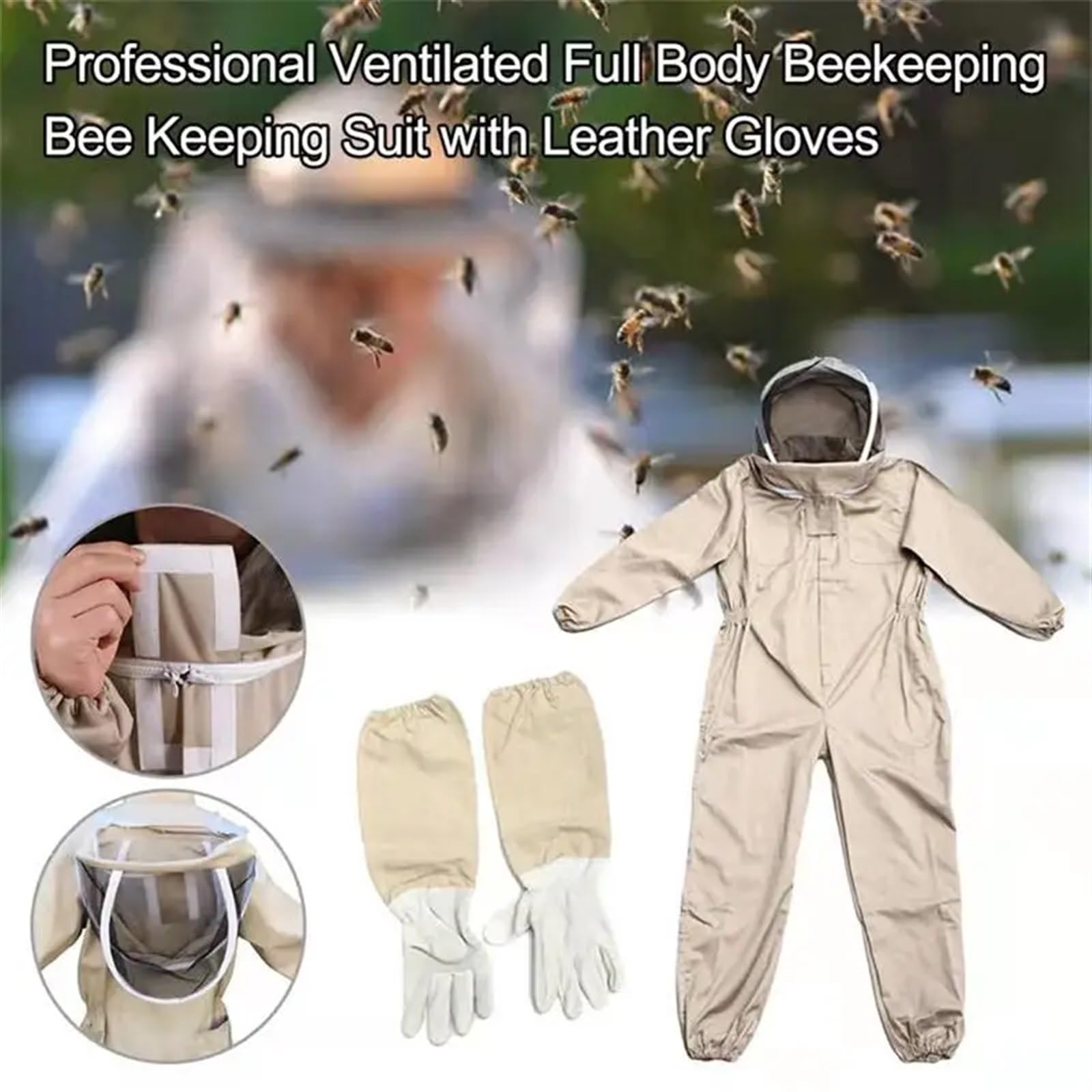 Tuta Apicoltore Indumenti protettivi professionali Apicoltura Equipaggiamento protettivo Apicultura Abbigliamento Costume da apicoltore Velo Cappuccio Cappello Anti-ape(Protective Clothing,XXL)