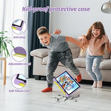 Kids Tablet|Upgraded Android 14 Tablet 10 inch for Kids with Protective Case|Octa-Core|8+64GB 1TF Card Expandable|Dual Camera|Parental Control|Pre-intalled KIDOZ|Great Gift for Toddler (Purple)