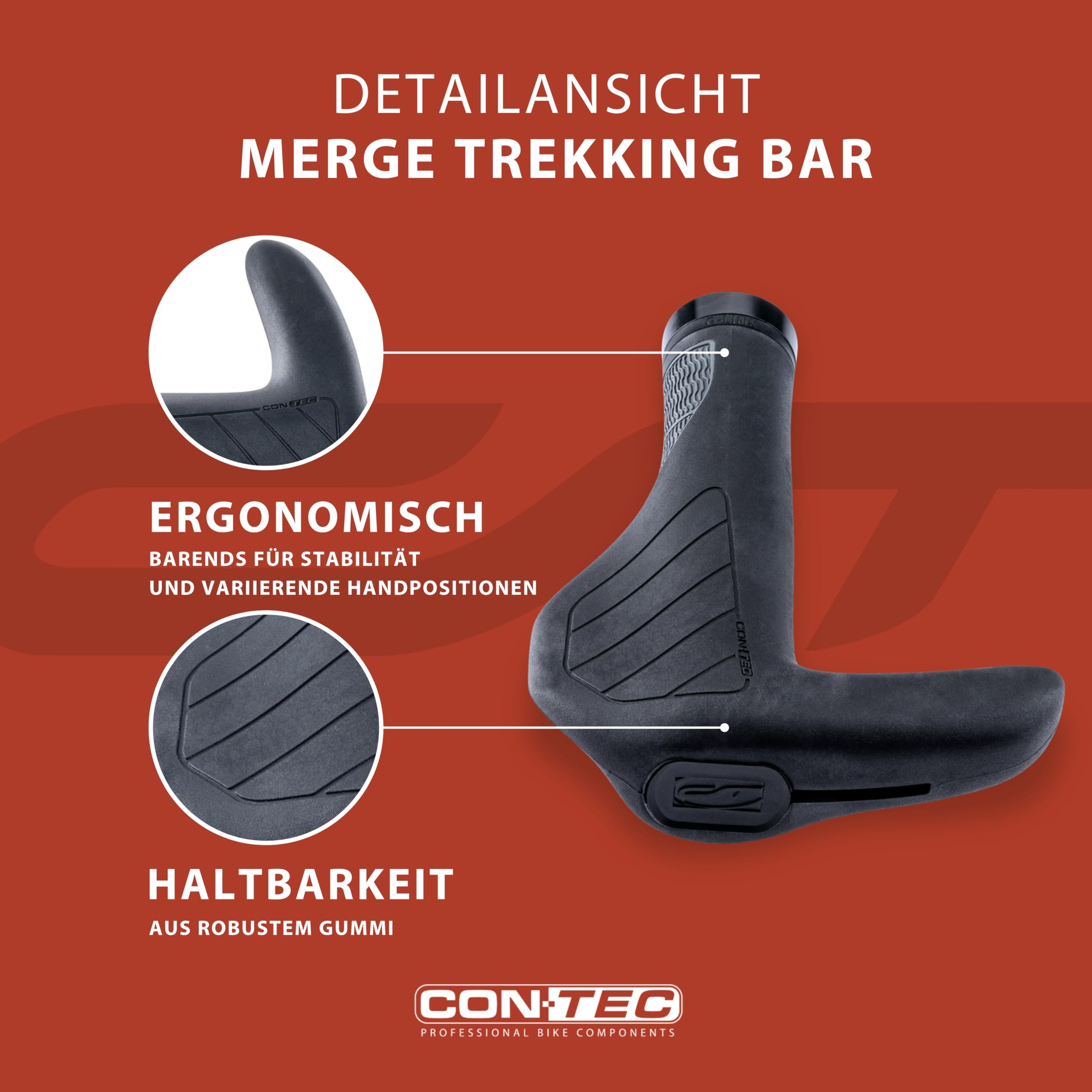 CONTEC Fahrrad-Griffe Merge Trekking Bar, Ergonomisch, stoßdämpfend, Gummi, Schwarz, 96/140 mm, Lenker, Radfahren, Trekking, MTB, schwarz, Paar