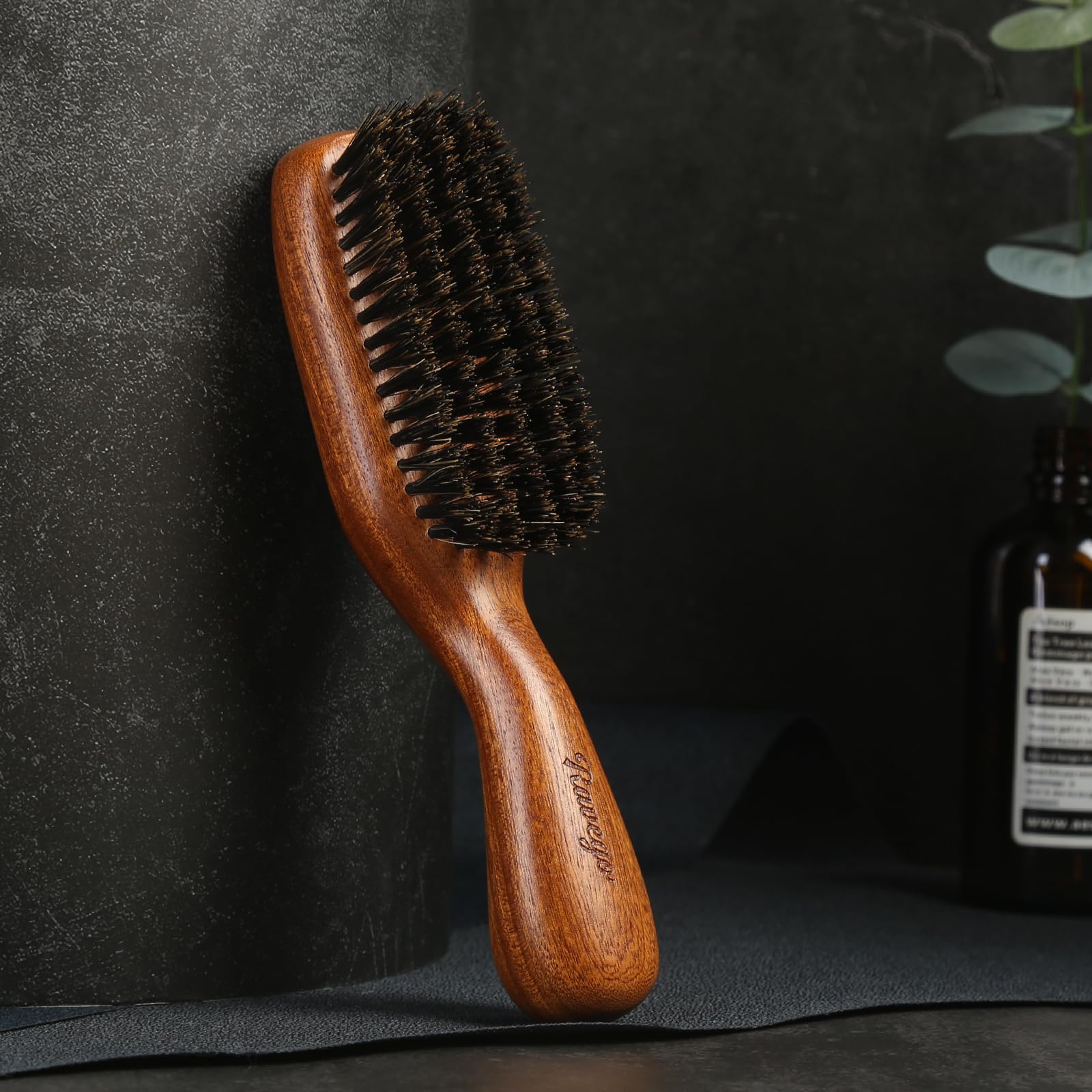 Bartbürste für Herren, 100 % Wildschweinborsten, Bürste für Berad & Kurzhaar, Entwirrung, verleiht natürlichen Glanz und Textur, peelt Haut und Kopfhaut