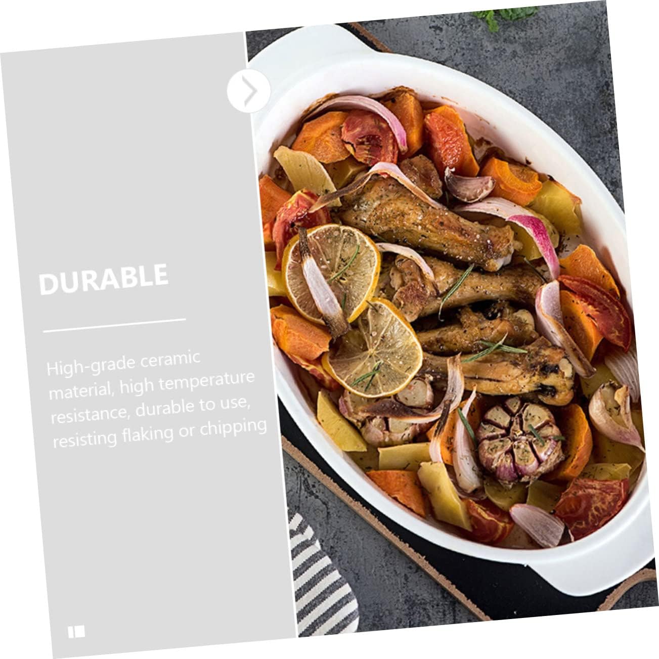 Ciieeo Ceramic Baking Dish with Double Handles Oval Bakeware for Casseroles and Gratin High-temperature Resistant Kitchen Bakeware for Serving Meat Vegetables and Pasta