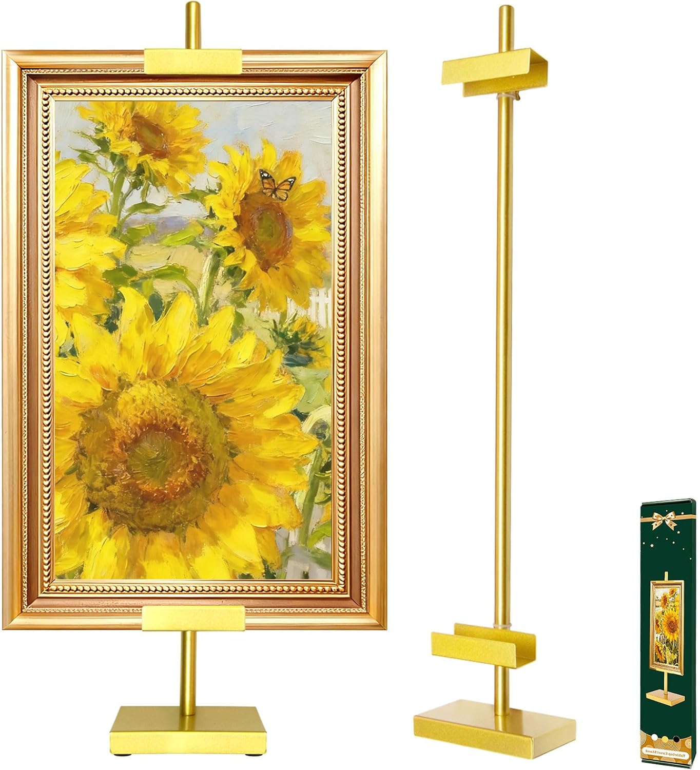 1 Pack Adjustable Tabletop Easel Stand for Picture Frames, Metal Picture Stands for Display, Picture Frame Stand for Art Photo Signs, Table Picture Frame Holder Stand（29.5 Inch Gold）