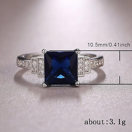 Miniatura 8 de Elegante anillo de compromiso de zafiro cuadrado para mujer, anillo de boda con diamantes de imitación de circonita, anillos de aniversario (azul