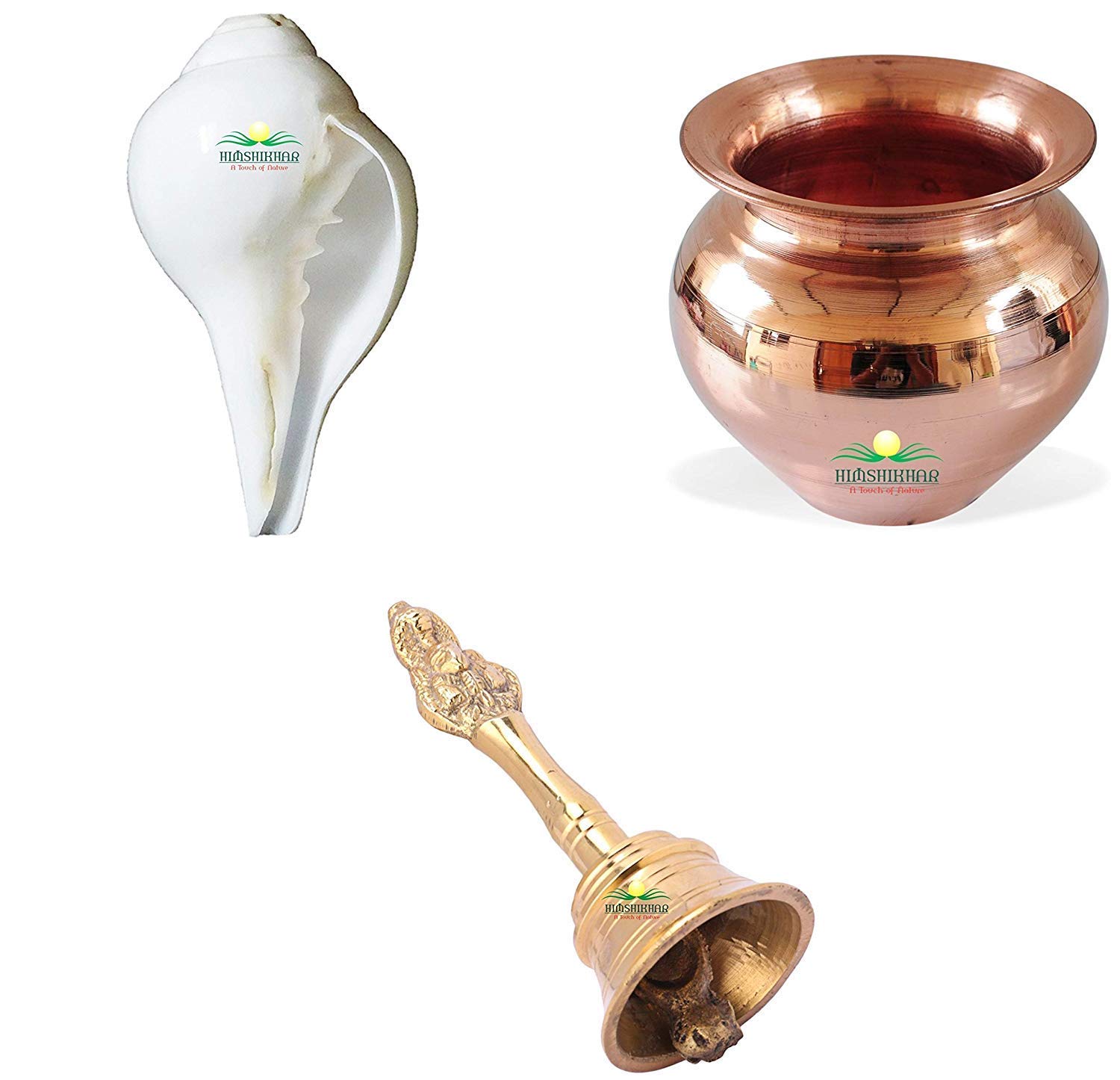 Indian Handicrafts Export Combo of lota & Shank and ganti, Poojan Purpose, Cultural Religious Item Best for Home, Office, Gifts Poojan Samagri Diwali Pujan Samagri ||