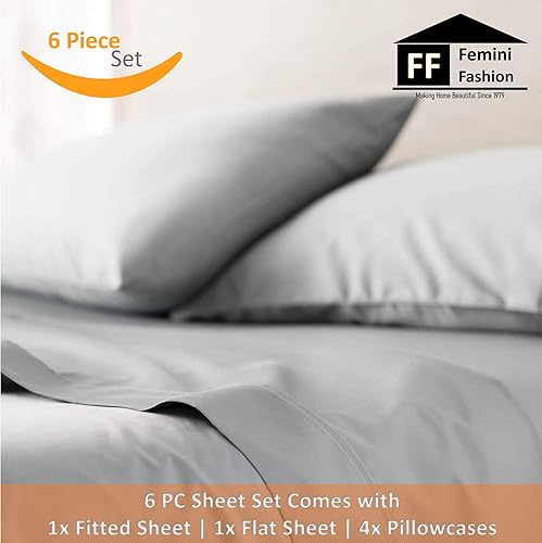 Miniatura 6 de Femini Fashion Juego de sábanas de 6 piezas 100% algodón egipcio Giza, sábana de cama, almohada de 1000 hilos, algodón de fibra larga de 1000 hilos,