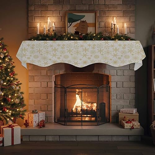 Miniatura 4 de Bufanda de Navidad para chimenea, copos de nieve dorados, bufanda de mantel de Navidad, bufandas de mantel blanco, camino para Navidad, vacaciones,
