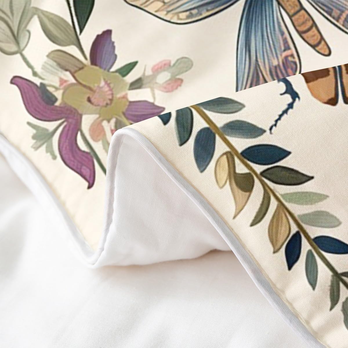 Manfei Insect Animal Kids Duvet Cover 100% Cotton Queen Size,Flowers Leaf Botanical Plant Girls Boys Bedding Set,Moth Butterfly Mushroom Rustic Farmhouse Quilt Cover,2 Pillowcases(No Comforter)