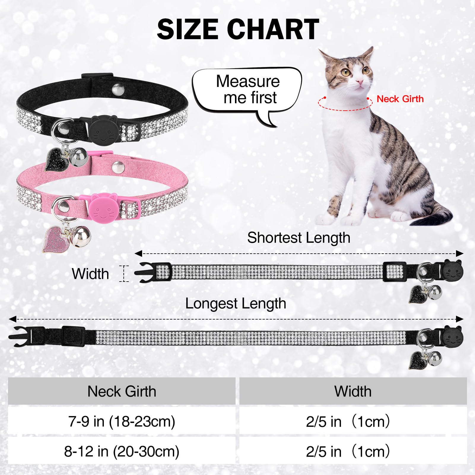 Collar de gato de diamantes de imitación con campana, collar de gato de diamante con hebilla de seguridad de liberación rápida para niñas, niños, gatitos pequeños, mascotas, cachorros