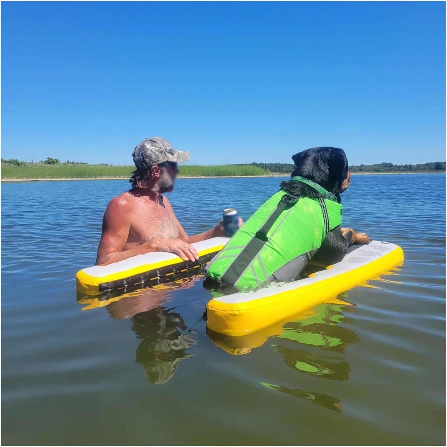 Dog Pool Ramp Above Ground Pool, Foldable & Reusable Pet Dock Platform for Small/Medium/Large Dogs, Load 105kg, Inflatable Dog Floating Ladder with 3 3D Steps(Yellow)