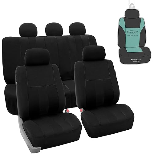 FH Group Car Seat Cover Full Set Striking Striped Black with Front Seat Covers and Rear Split Bench Seat Cover Universal Fit Interior Accessories for Cars Trucks and SUVs