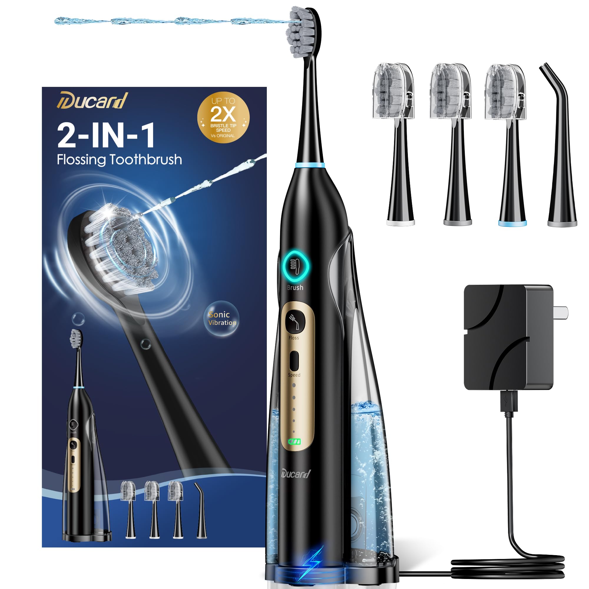 Electric Toothbrush with Water Flosser Combo Professional Oral Care with 3 Brush Modes 5 Water Pressure Rechargeable Flossing