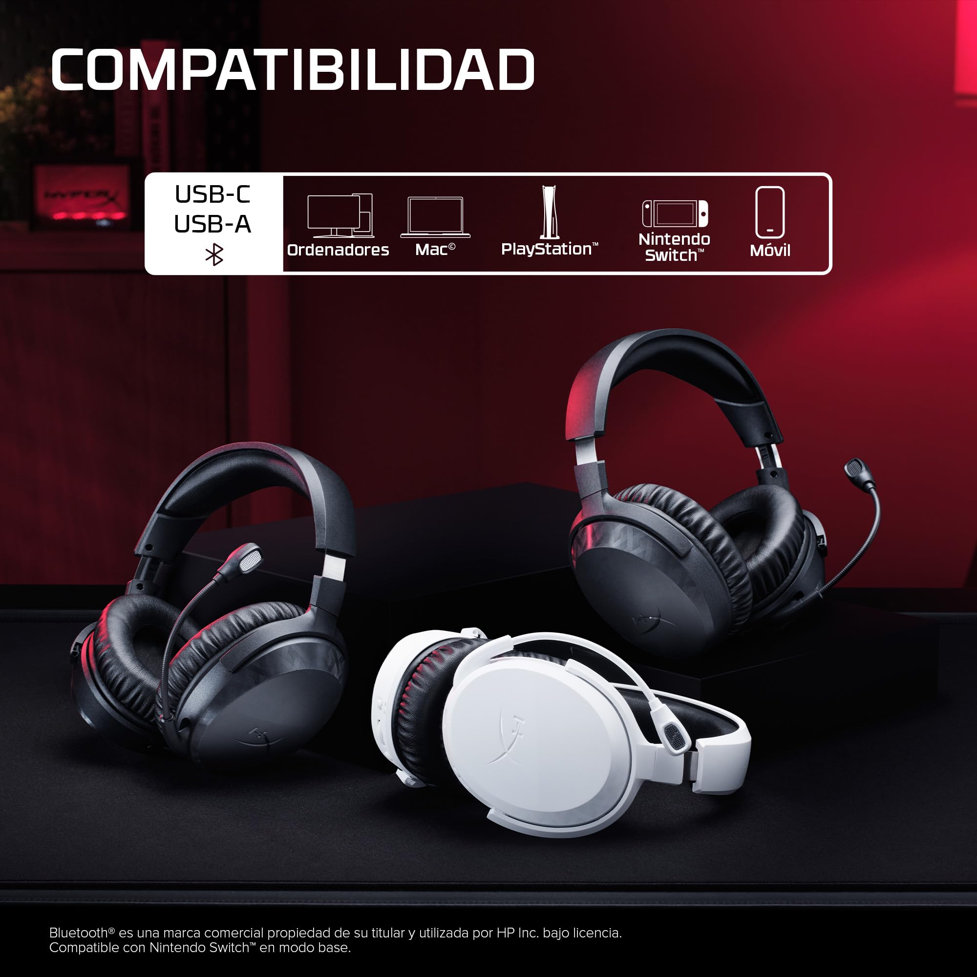 HyperX CloudX Stinger 3 Auriculares Gaming Inalámbricos para PS5 | Bluetooth 5.2 y 2,4 GHz, hasta 80 Horas de Batería, Controladores de 50 mm, Micrófono, Blanco