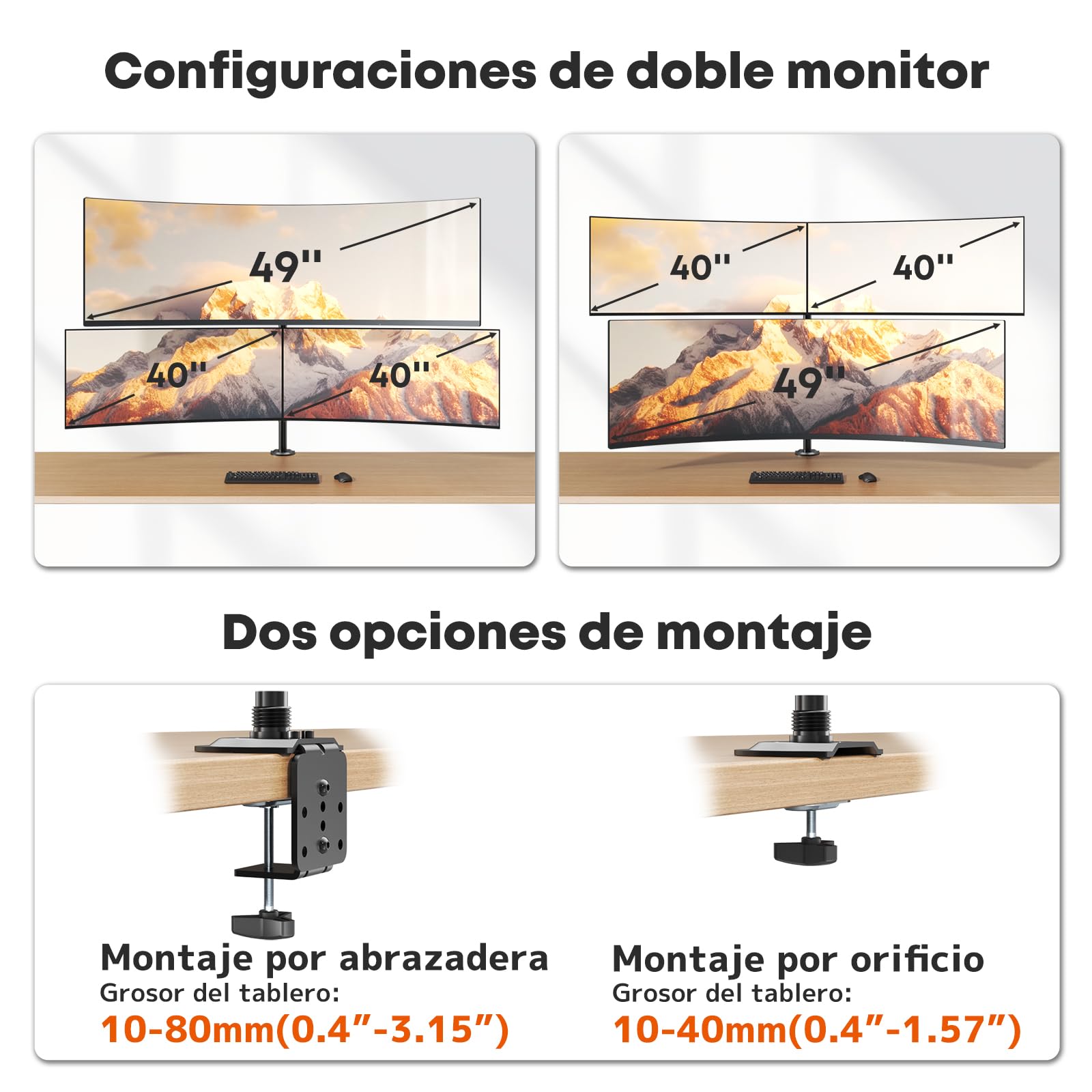 Soporte para monitor 3 monitores de hasta 49" y 2 x 40, ajustable VESA