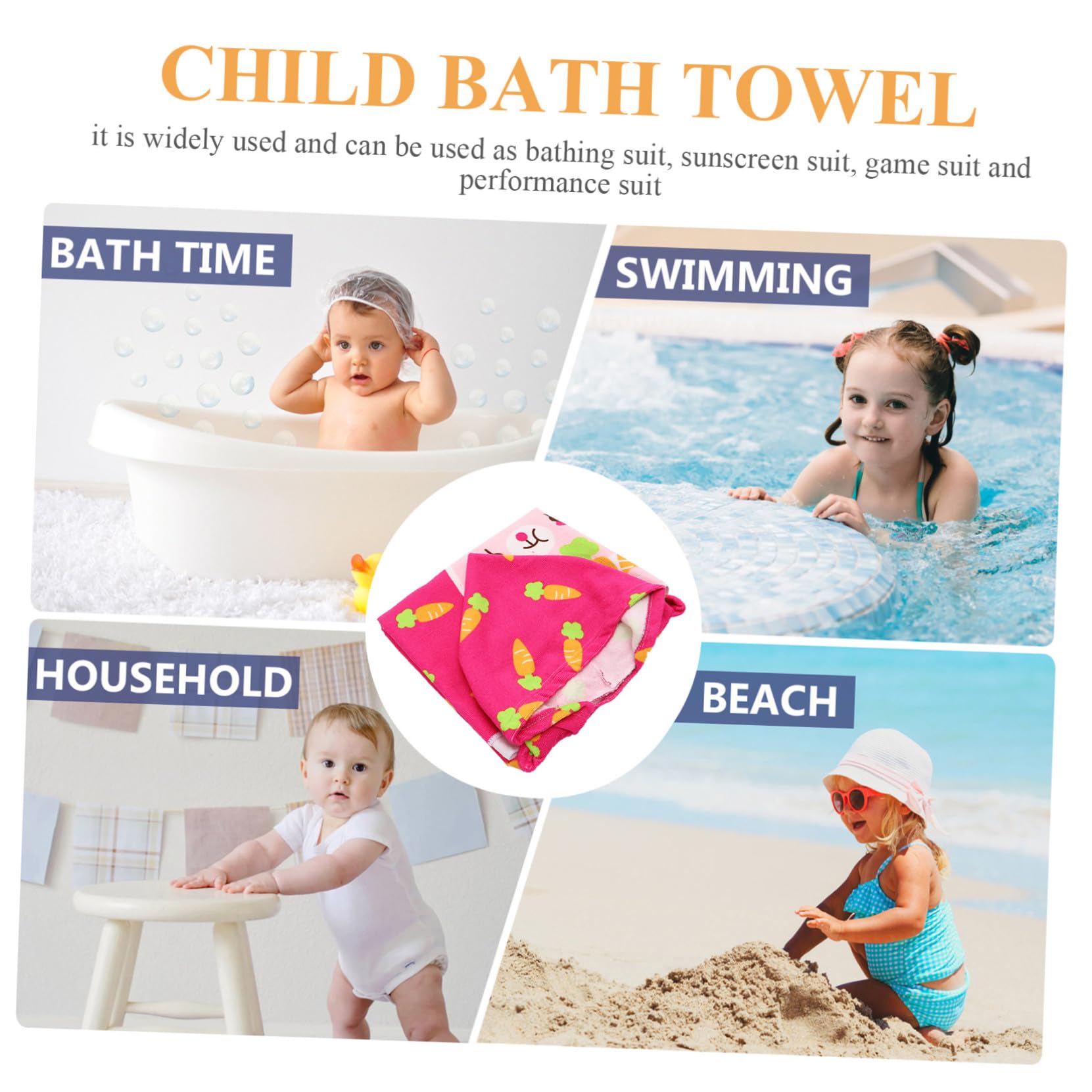 STOBAZA 2pièces Serviette De Plage à Capuche pour Garçon Fille Cape De Bain Colorée pour Piscine Détente Et Baignade Motif Cartoon Lapin