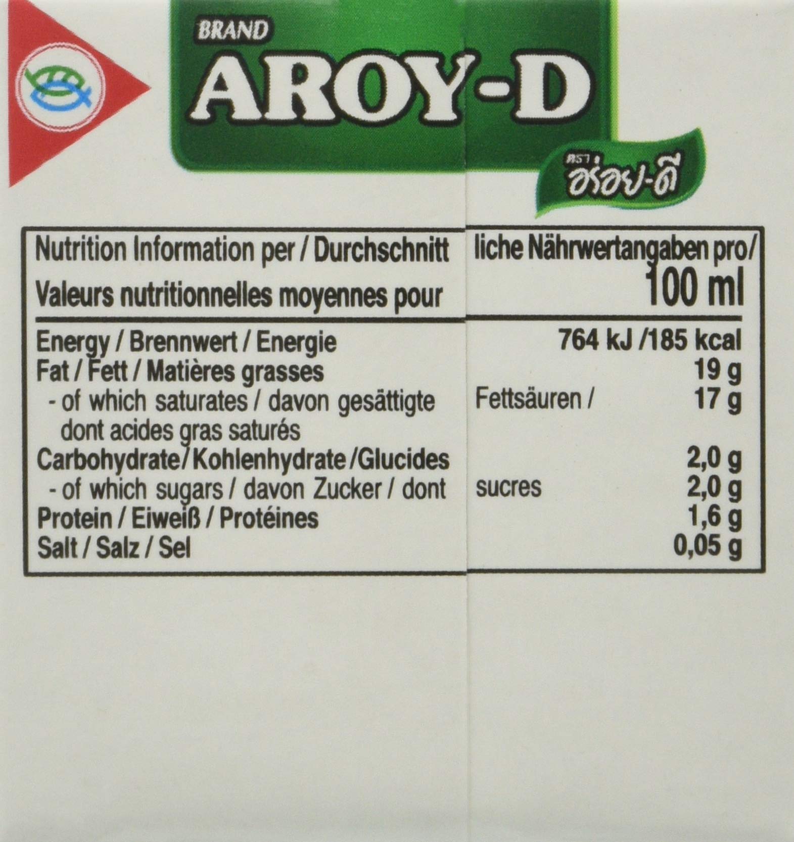 Aroy-D Latte Di Cocco (Uht) 19% Di Grassi 72X150 Ml. - 10800 g