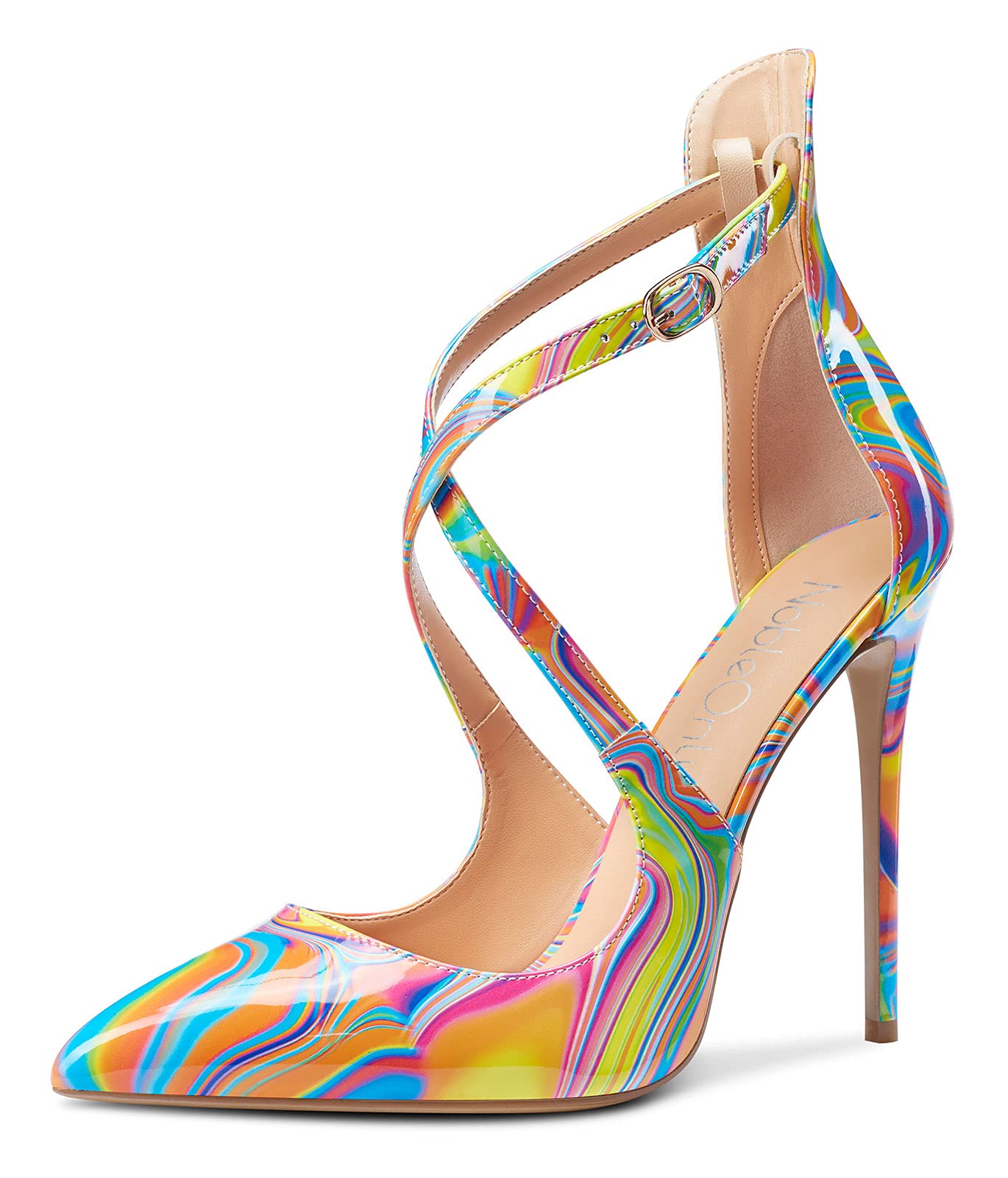 NobleOnly Mujer Hebilla Tira de Tobillo Zapatos de Tacón Tacón de Aguja 12CM High Heels Pumps