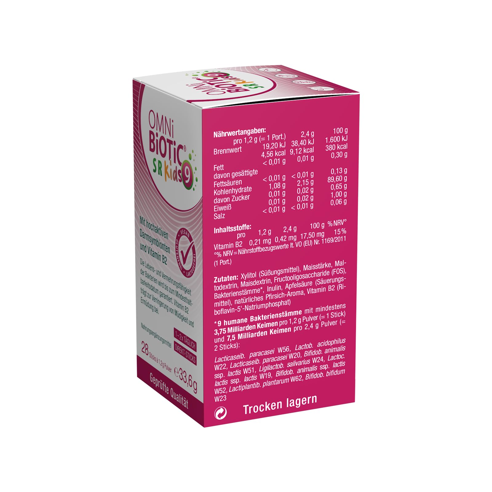 OMNi BiOTiC SR-9 Kids | Gute Nerven* in der Schule? Kinderleicht! | Innovativer Direkt-Stick mit fruchtigem Pfirsich-Geschmack | Vegan | Glutenfrei | Laktosefrei | 28 Sticks