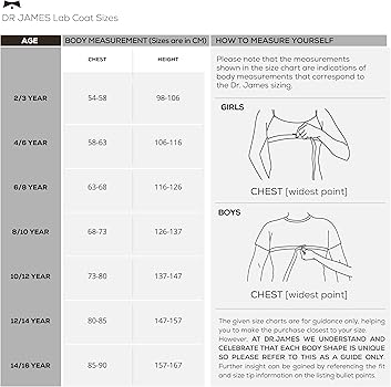 Blouse De Labo Pour Enfant Dr. James – Unisexe, Plein De Poches, Boutons-pression Cachés – Tailles 2 à 16 Ans