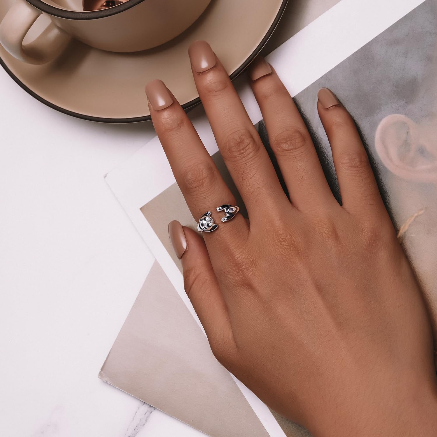 Panda-Ring aus 925er-Sterlingsilber, niedlicher Tierring, Verstellbarer offener Ring, Panda-Schmuck, Geschenk für Frauen und Mädchen