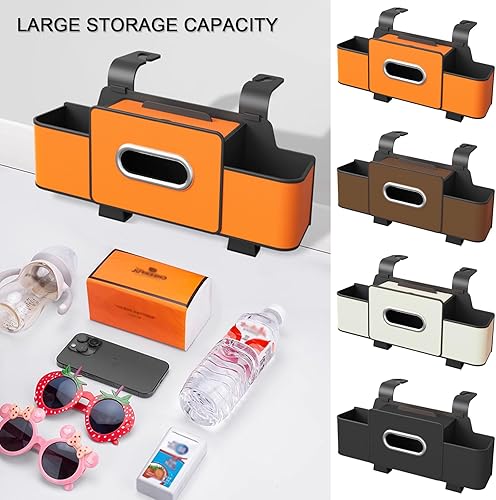 Miniatura 8 de Organizador de asiento trasero de automóvil con soporte para tazas, caja de pañuelos y gancho de almacenamiento, organizador multifuncional para