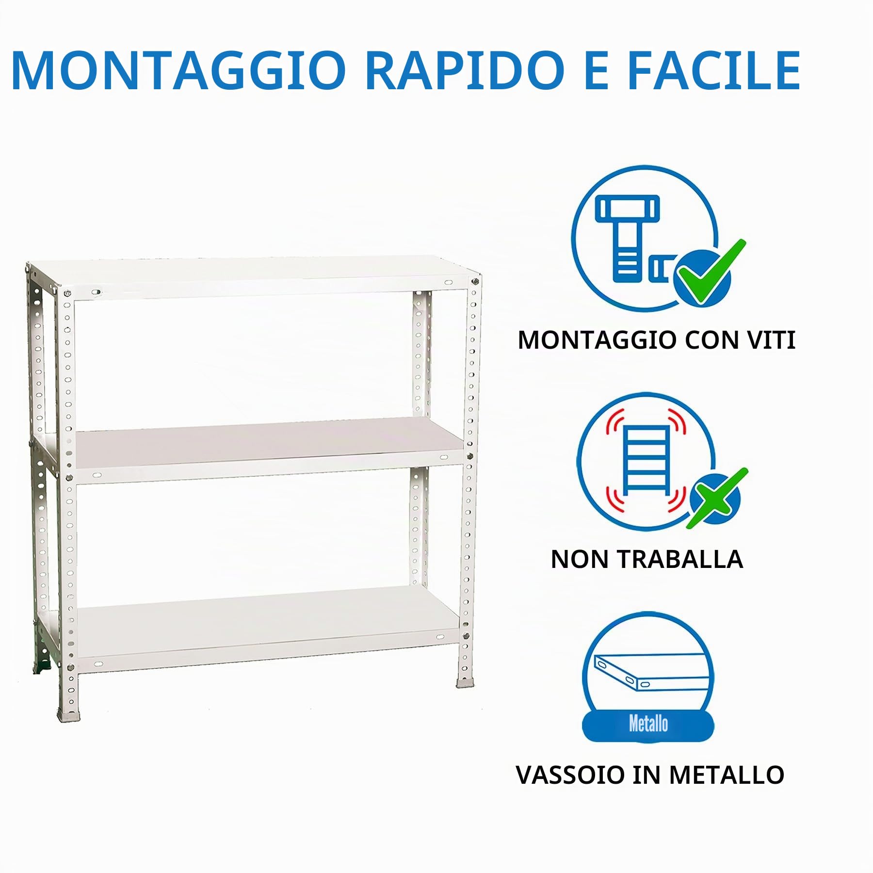 Simon Rack Scaffale Metallo Garage e 3 Ripiani, Capacità di Carico 100 kg e Punto di Flessione, 1000x800x300 mm, Metallo, Scaffalatura per Garage, Bianco - Comfort