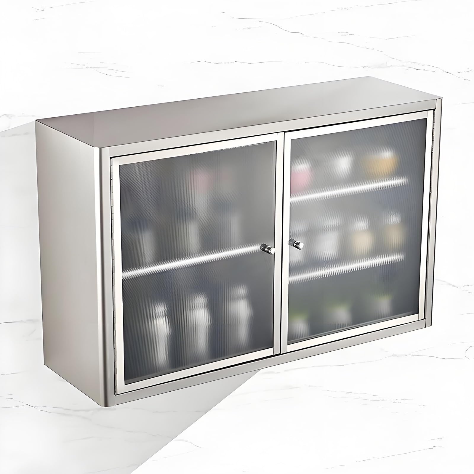 Armadietto da cucina in acciaio inox con doppie ante, ripiani regolabili, design stretto multifunzionale per spazi compatti