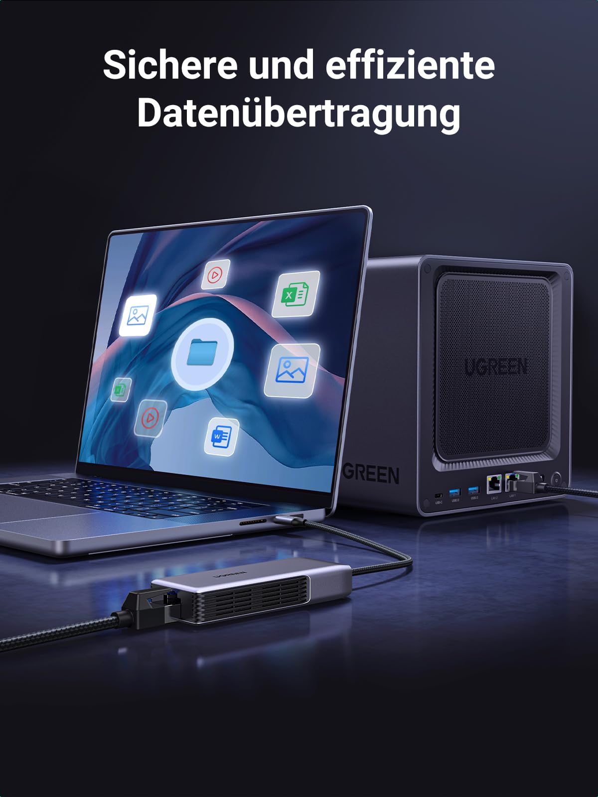 UGREEN NASync DXP480T Plus 4-Bay All-Flash NAS mit 5Gbps USB C LAN Adapter (Diskless)