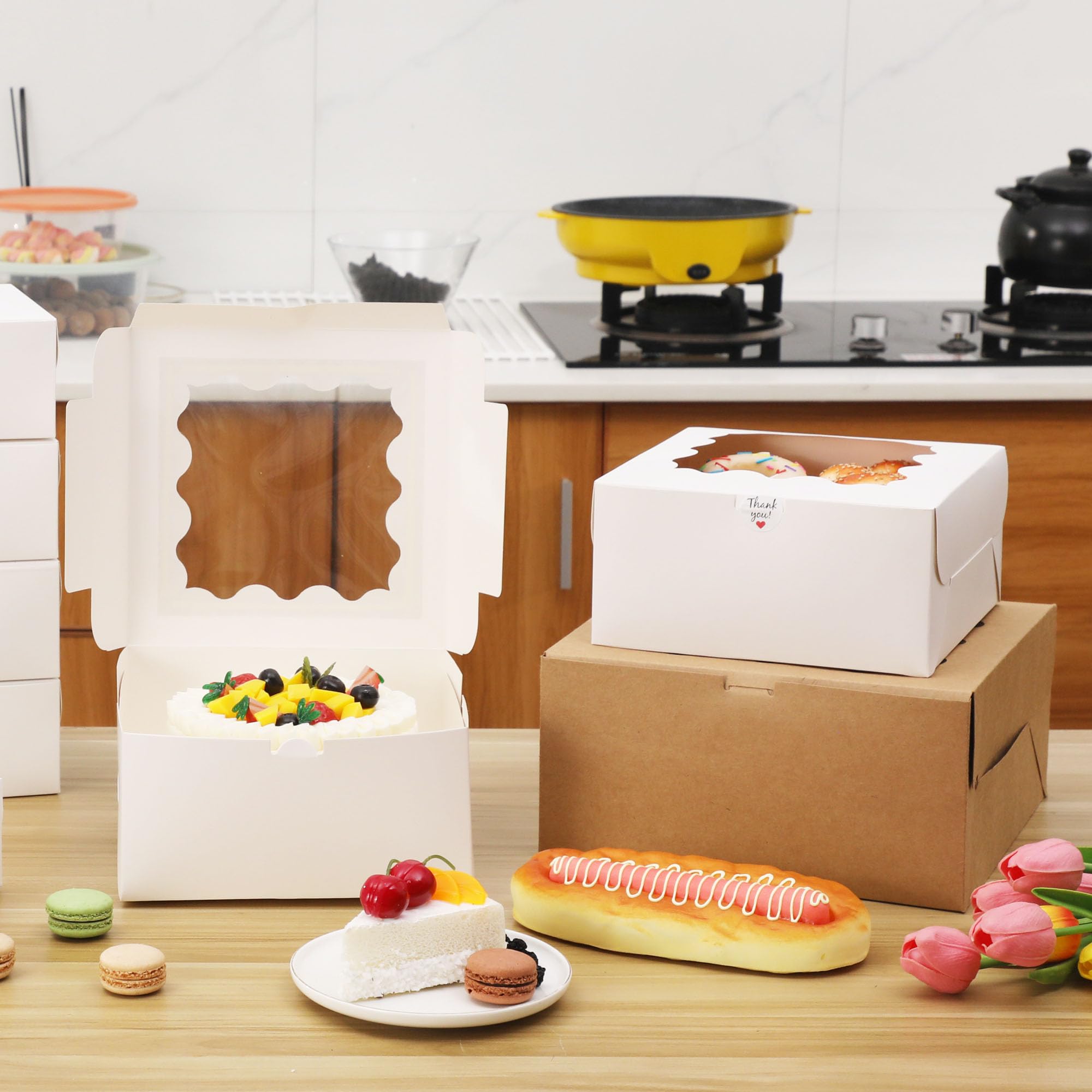 20 cajas blancas para tartas de 10 x 10 x 5 pulgadas con ventana, cajas de panadería para pasteles, pasteles, pasteles, chocolates, cupcakes, fiesta de cumpleaños, galletas, boda, día de San