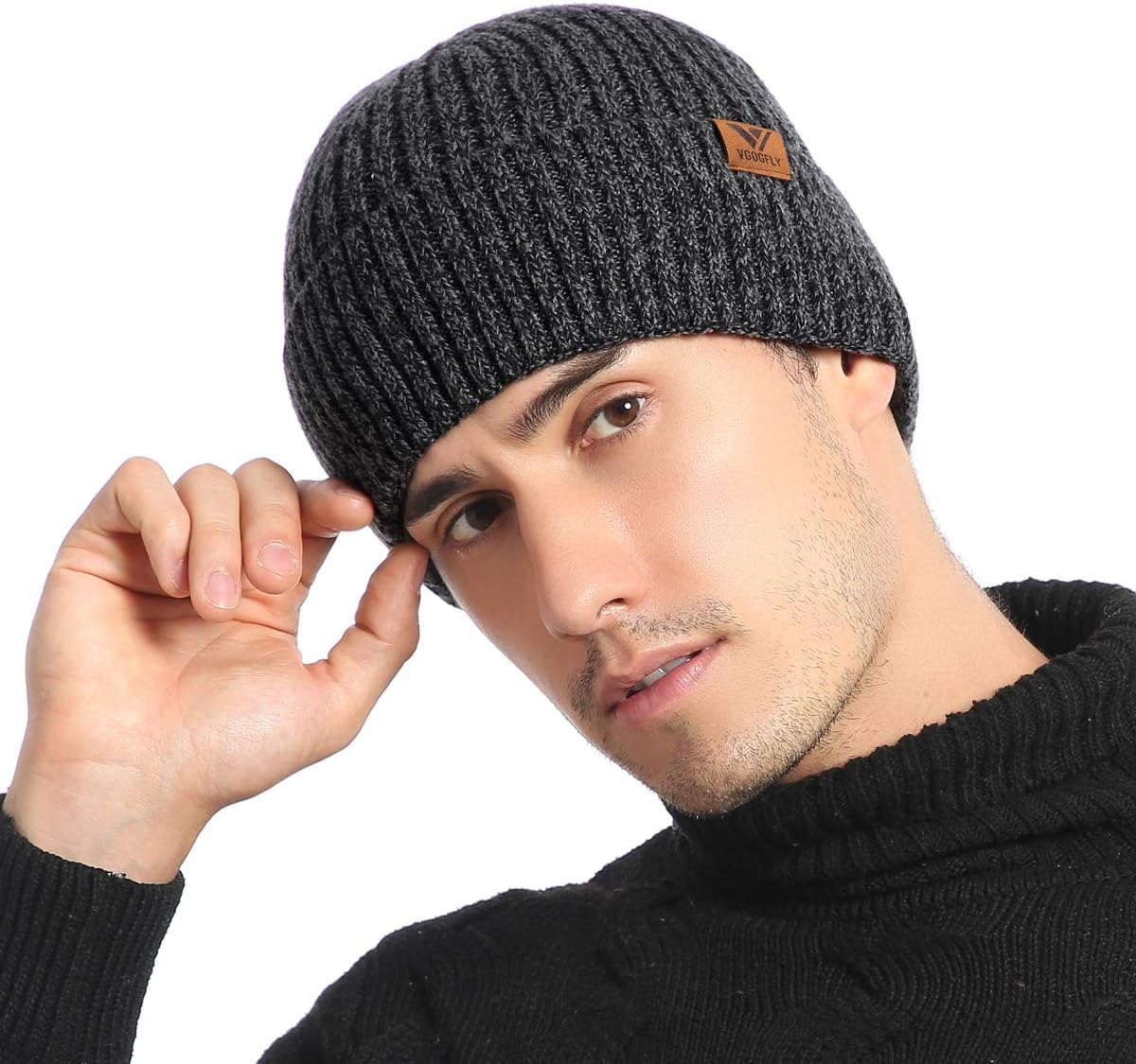 Vgogfly Lined Men Beanie Slouchy Knit Skull Cap Warm Stocking Hats Guys Women Striped Winter Beanie Hat - Image 3