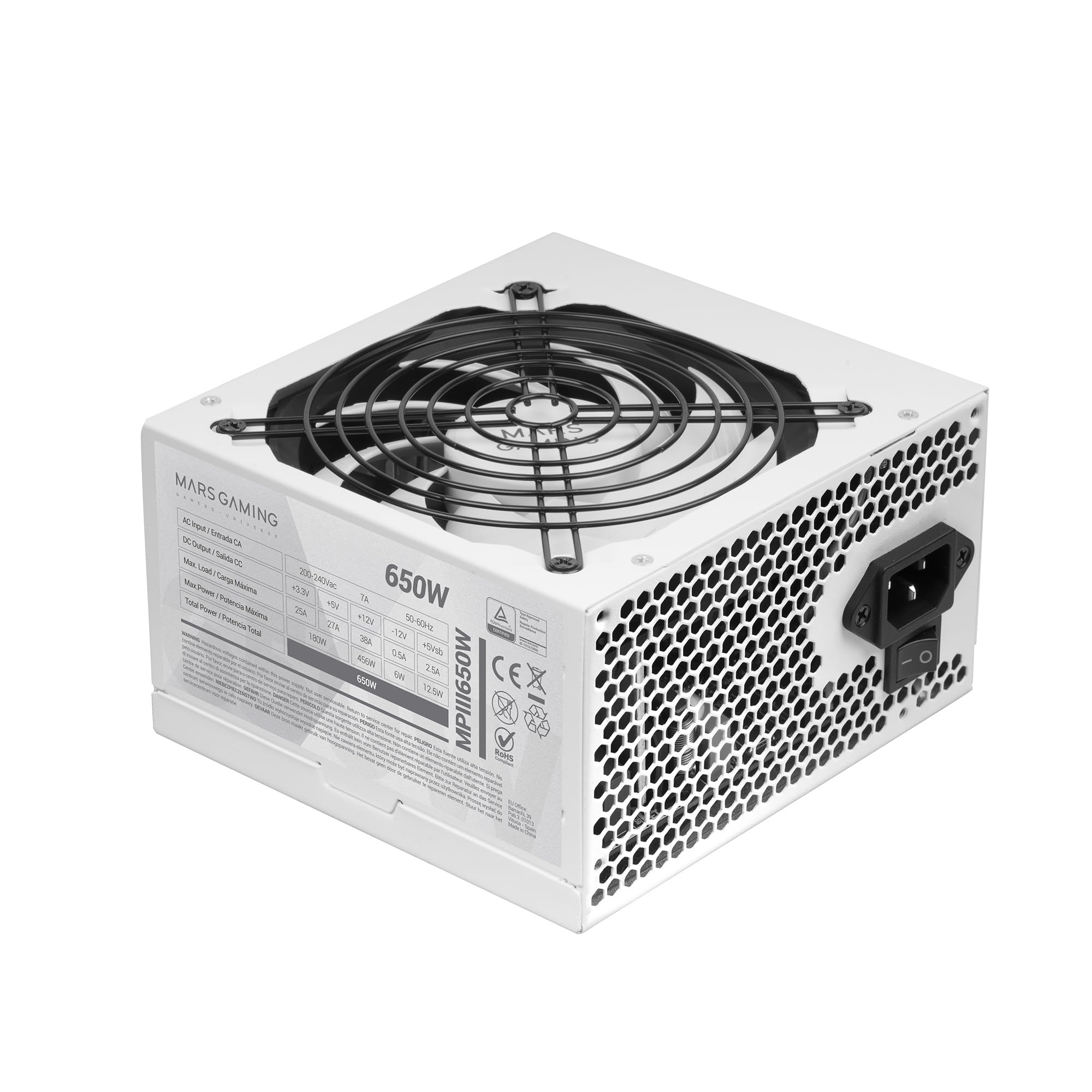 Mars Gaming MPIII650, PC ATX 650W Power Supply, 5 Years Warranty, 85% Efficiency, Digital APFC System, 120mm AI-RPM FDB Fan, DC-DC and SMD Technologies, Extra-Long Flat Cables, White