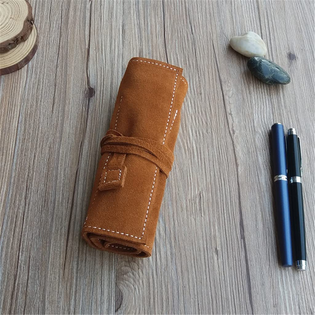Estuche de Cuero Vintage con múltiples Compartimentos para papelería y Almacenamiento de maquillajeA