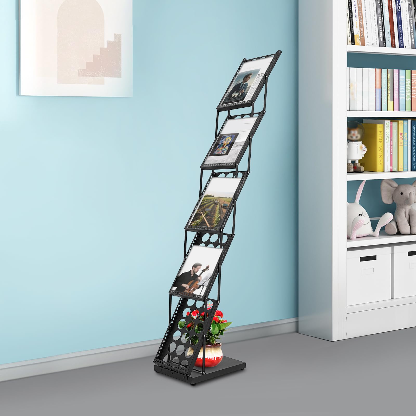 Prospektständer Faltbar Magazinständer 5Ebenen Katalogständer Bodenstehend | 5 Ebenen für A4 Prospekte und Magazine platzsparend faltbar stabil aus Eisen ideal für Messe Büro Hotel und Ausstellung