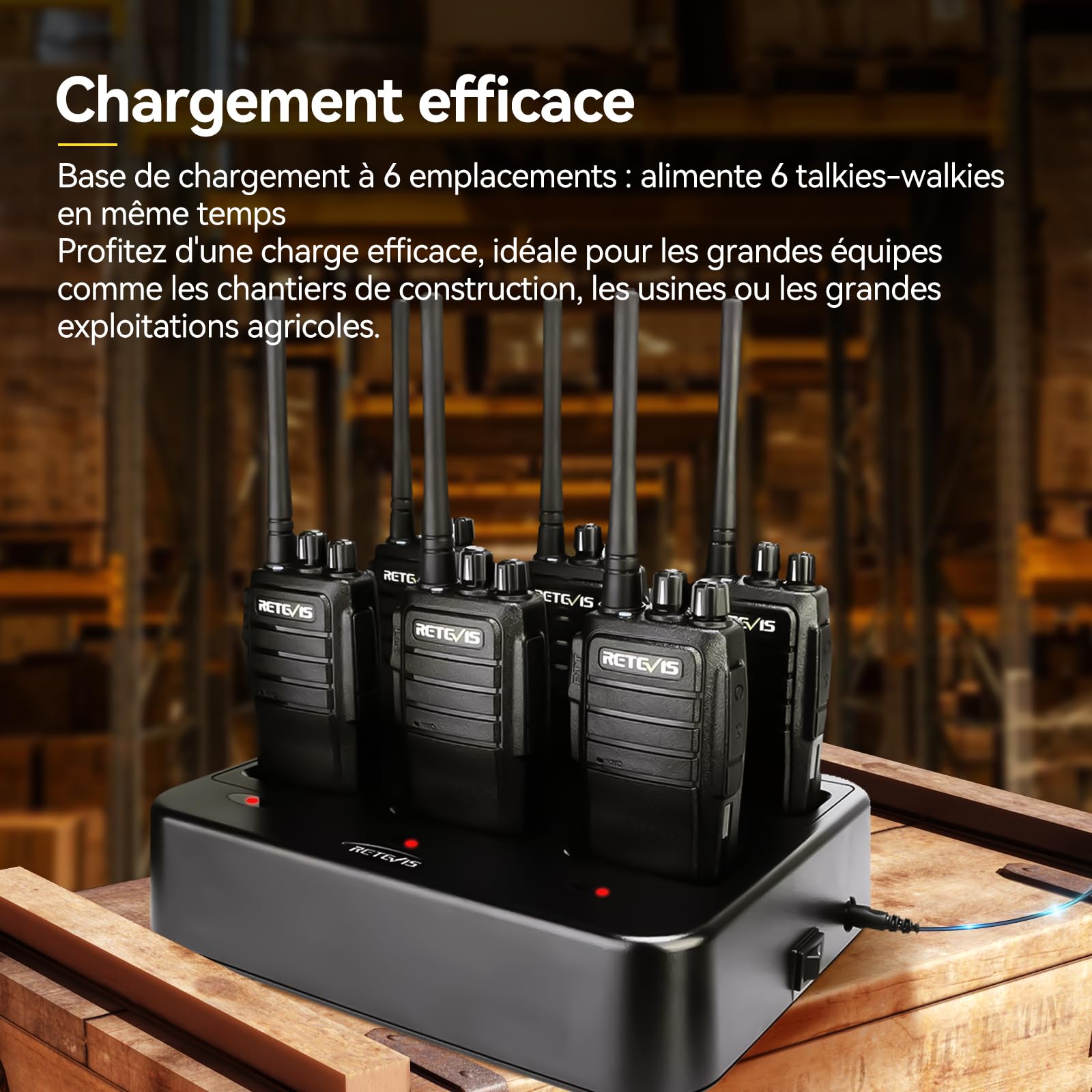 Retevis RT21 Talkie Walkie Longue Portée, Professionnel Talkie Walkie Rechargeable avec Chargeur 6 Voie, Squelch, PMR446 sans Licence, Robuste Radio pour Construction, Sécurité (Noir, 6PCS)