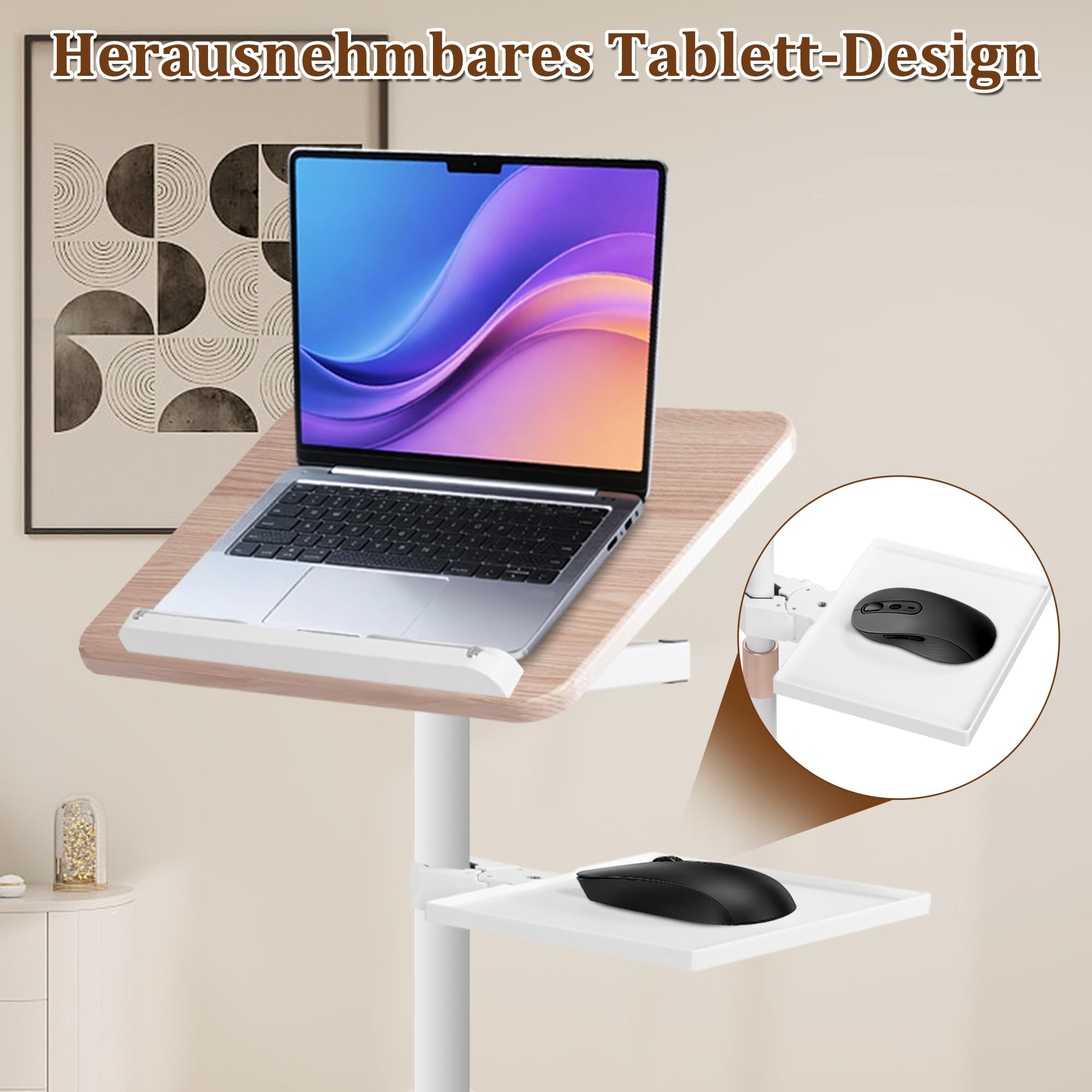 2 in 1 Verstellbarer Buchständer, Höhenverstellbar 50-130cm, Weiß | Dual-Use Boden & Schreibtisch-Buchhalter, Holz-Kochbuchhalter mit Seitenclips, für Musikblatt, Rezept, Laptop