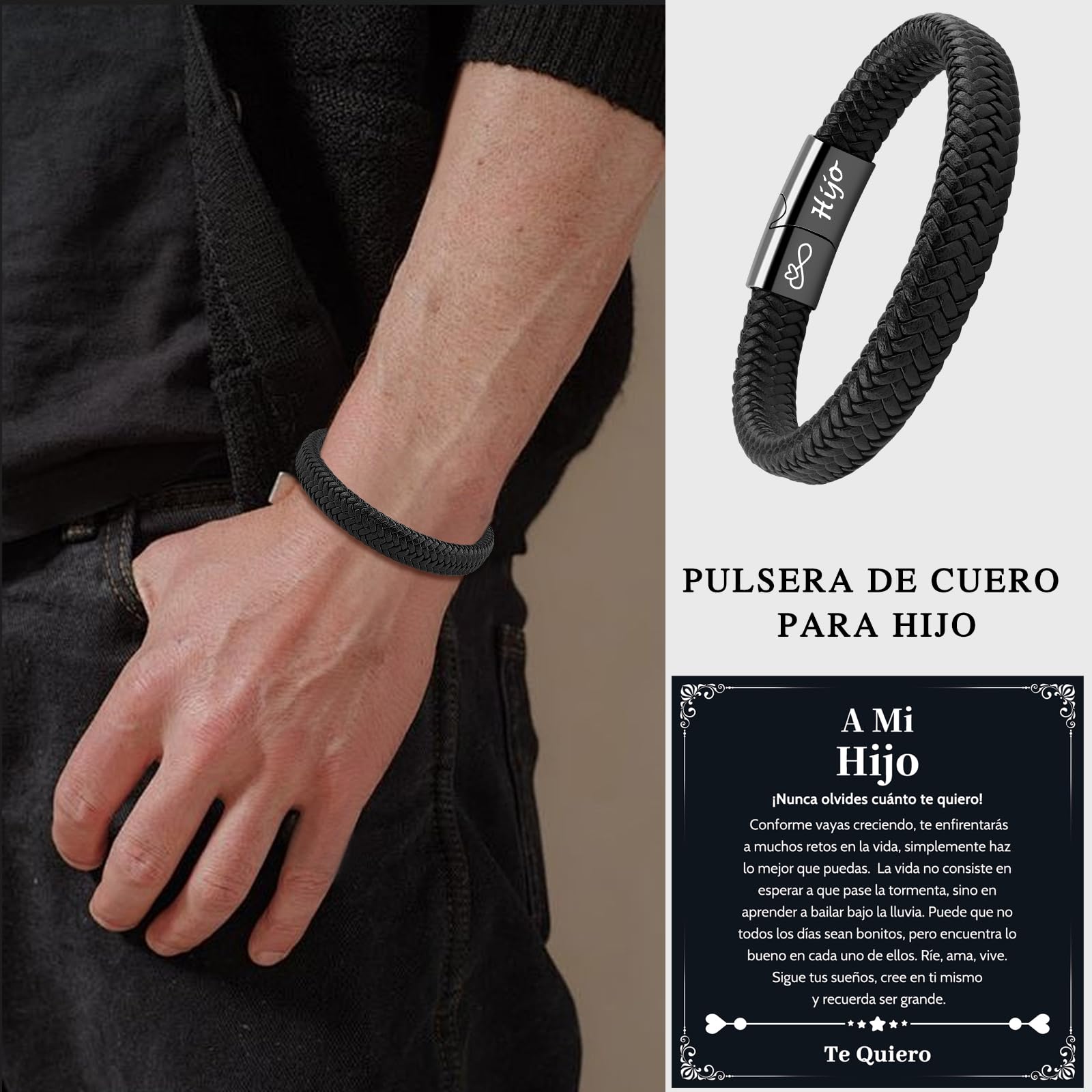VU100 Regalos para Hombre/Hijo/Papá Pulsera de Cuero para Hombres Regalo de Cumpleaños para Hombre Hijo Papá Regalo para el Día del Padre Regalo de Cumpleaños de Navidad para Hijo Niño Marido Novio