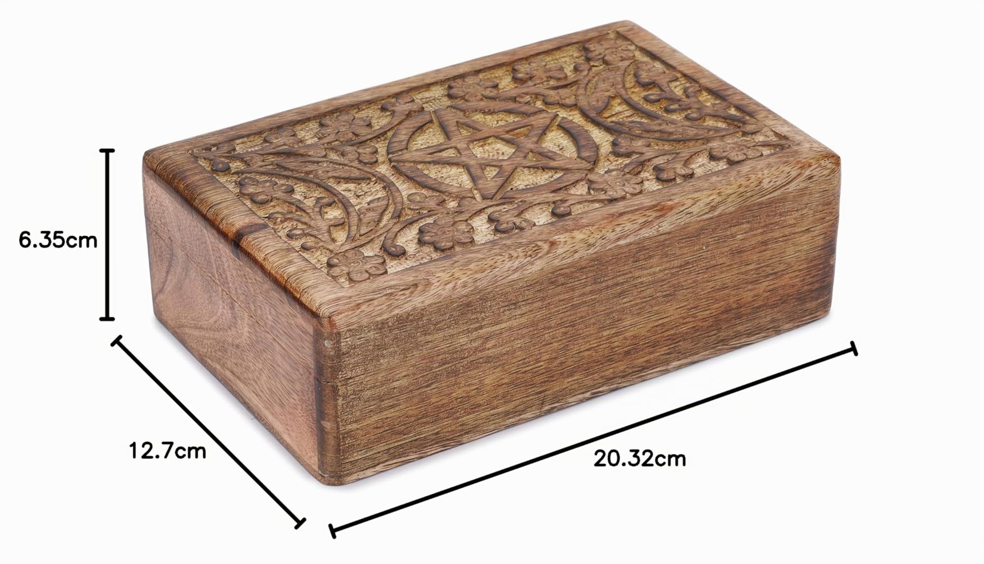 Ajuny Caja Joyero de Madera de Mango 8x5 Pulgadas, Cofre del Tesoro Decorativo con Luna y Estrellas Talladas a Mano, Organizador de Joyas y Recuerdos, Caja para Baratijas, Regalo para Niñas y Mujeres