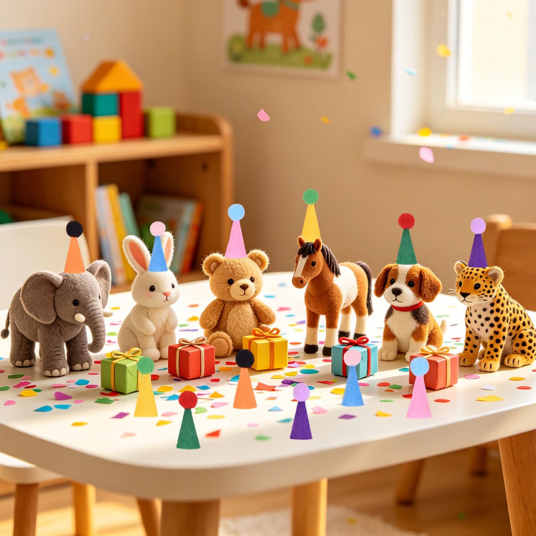 12PCS Mini Party Hats for Stuffed Animals Birthday Party Cone Hats for Plush Figures Tiny Hats for Dolls Dog Cat Rabbit Puppies