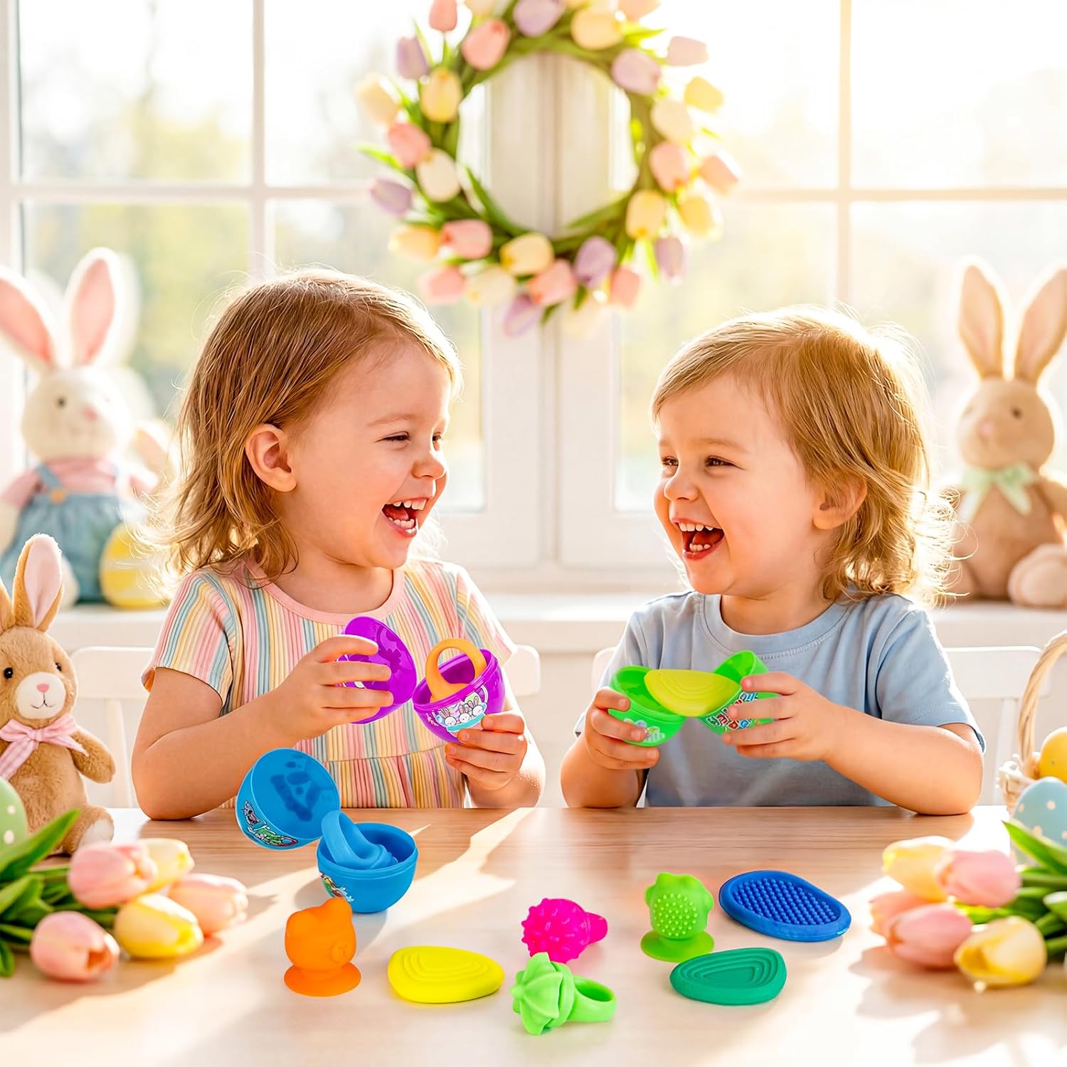 Easter Basket Stuffers, Prefilled Easter Eggs with Quiet Sensory Fidgets, Textured Stone & Suction Toys & Spinner Ring for Kids Calming, Autism Anxiety Tools Classroom Prizes (12 PCS)