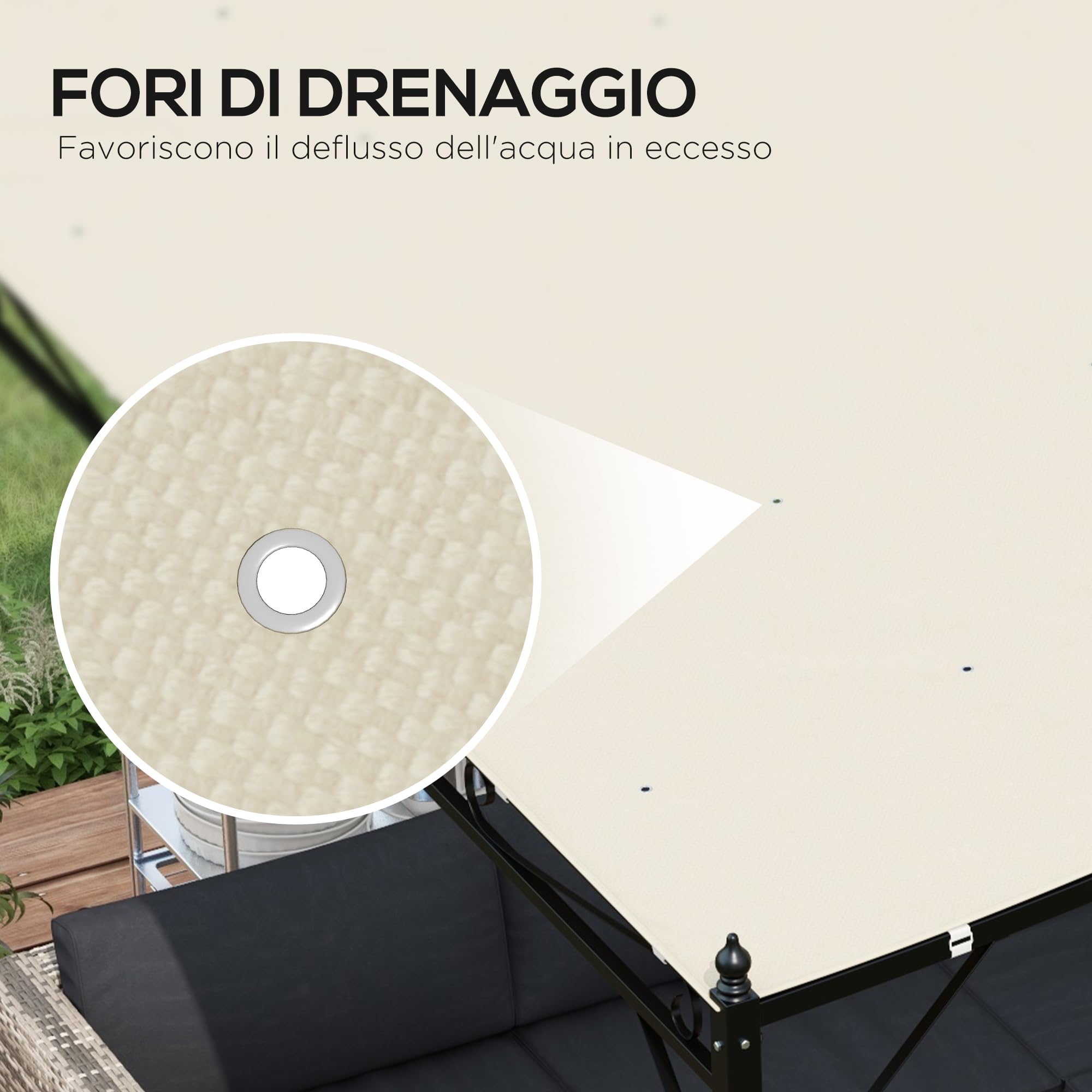 Outsunny Telo di Ricambio per Pergola da Giardino 3x3 m con 16 Fori di Drenaggio, Ganci e Anelli, Copertura per Gazebo Pergola in Poliestere, Beige