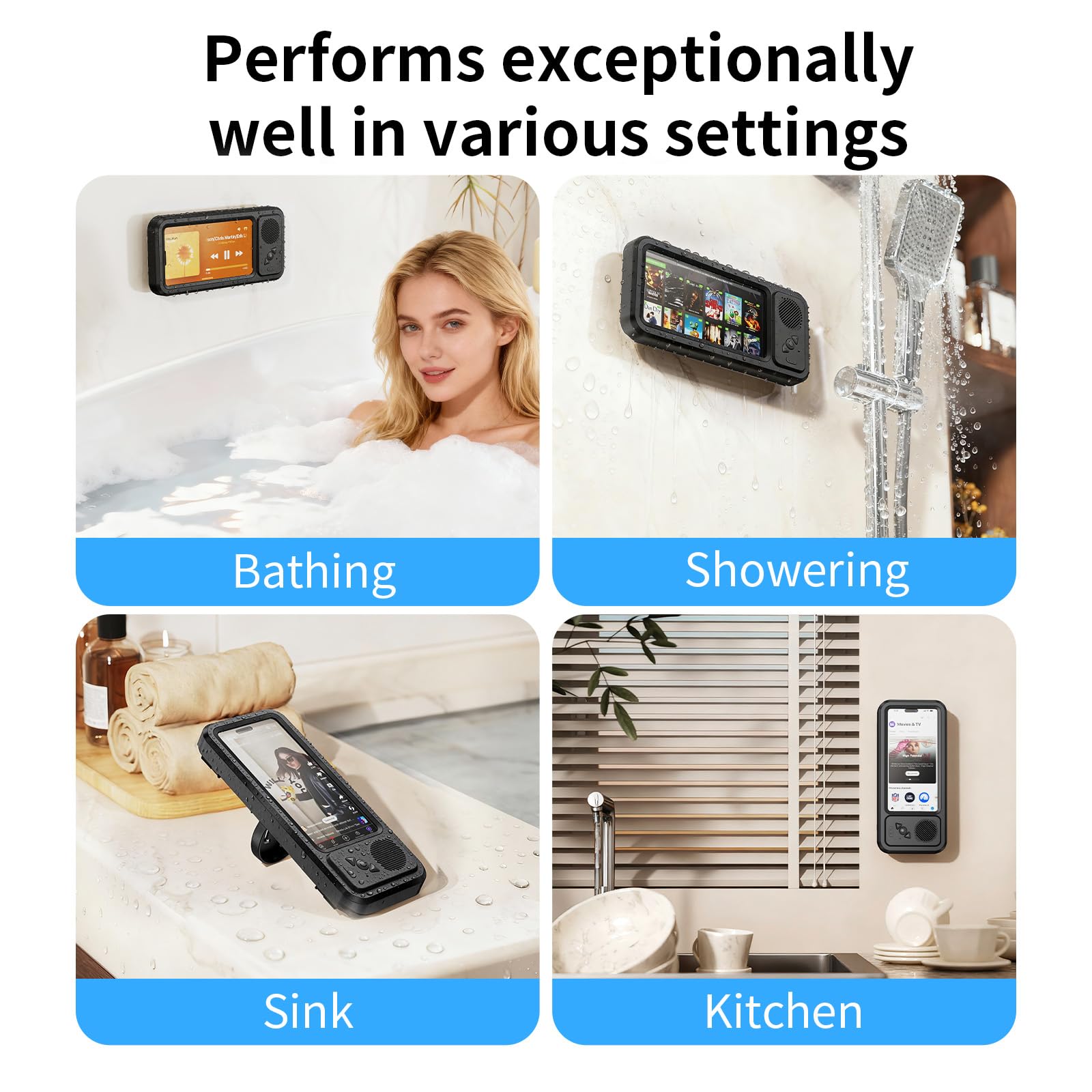 Dusch-Handyhalterung, wasserdicht, mit Lautsprecherloch, 360° drehbar, Dusch-Handyhülle, Anti-Beschlag-Handy-Ständer, Halterung für Badezimmer, Badewanne, Küche, Wandspiegel, für iPhone 17