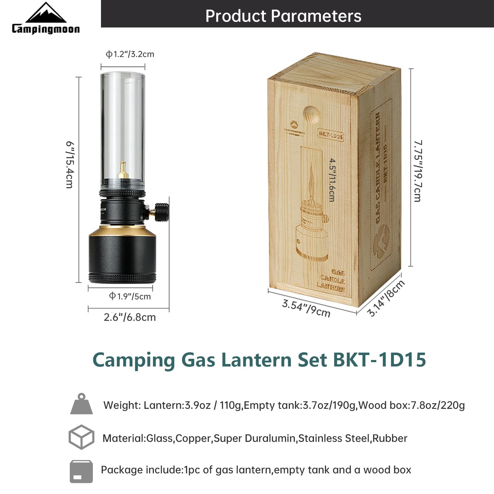 Campingmoon BKT-1D15 - Lampe à gaz portable - Pour extérieur, tente, bougie