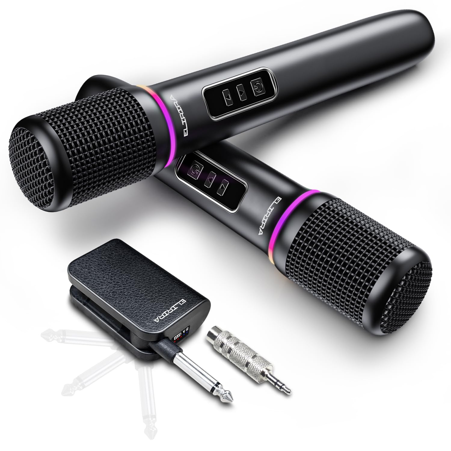 Dual Handheld Wireless Rechargeable RGB Lights Microphone System