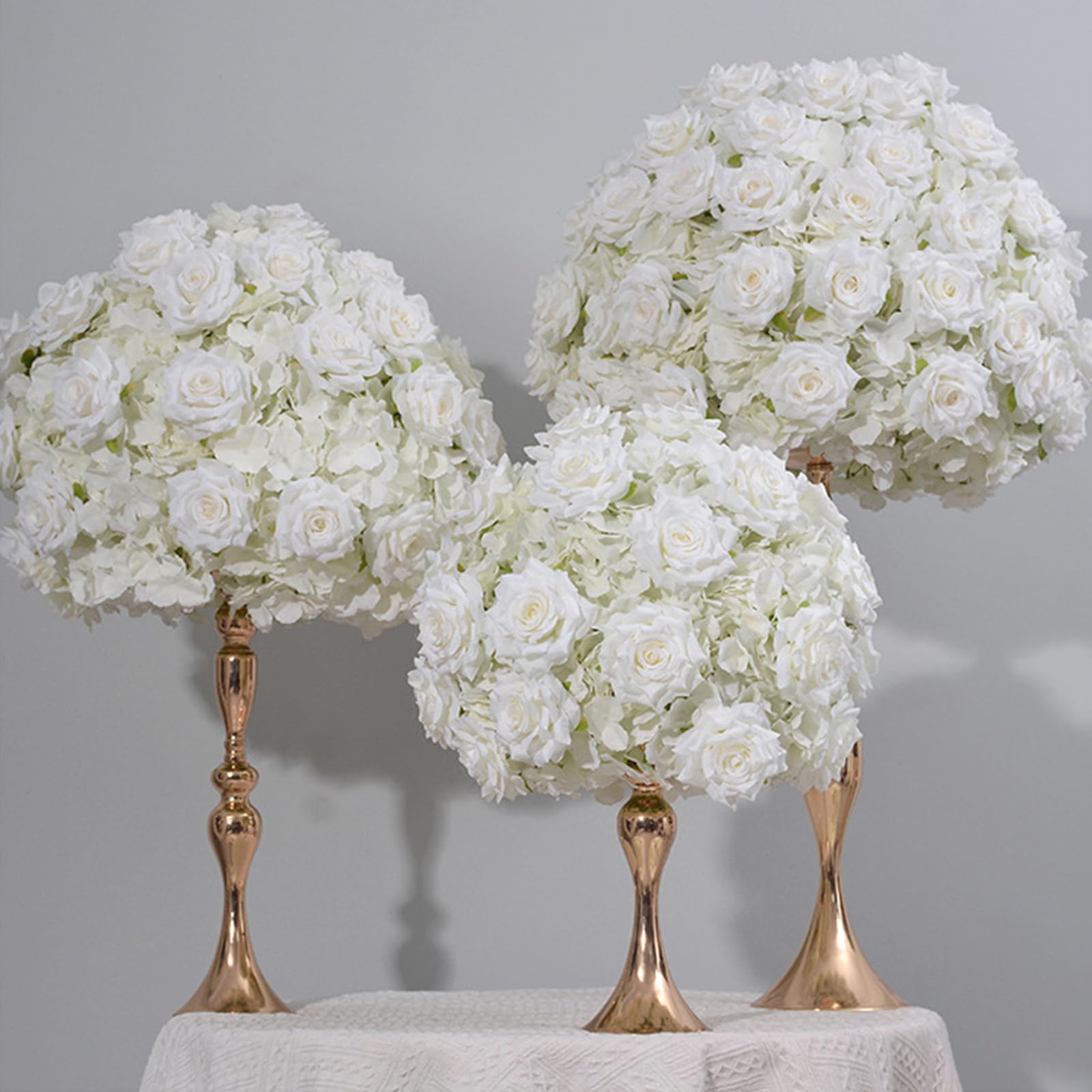 Lucky Flower White Milk Rose Flower Balls, Fake Flowers Roses Balls, Artificial Floral Ball For Centerpieces Tables, Party, Valentine's Day (50Cm)