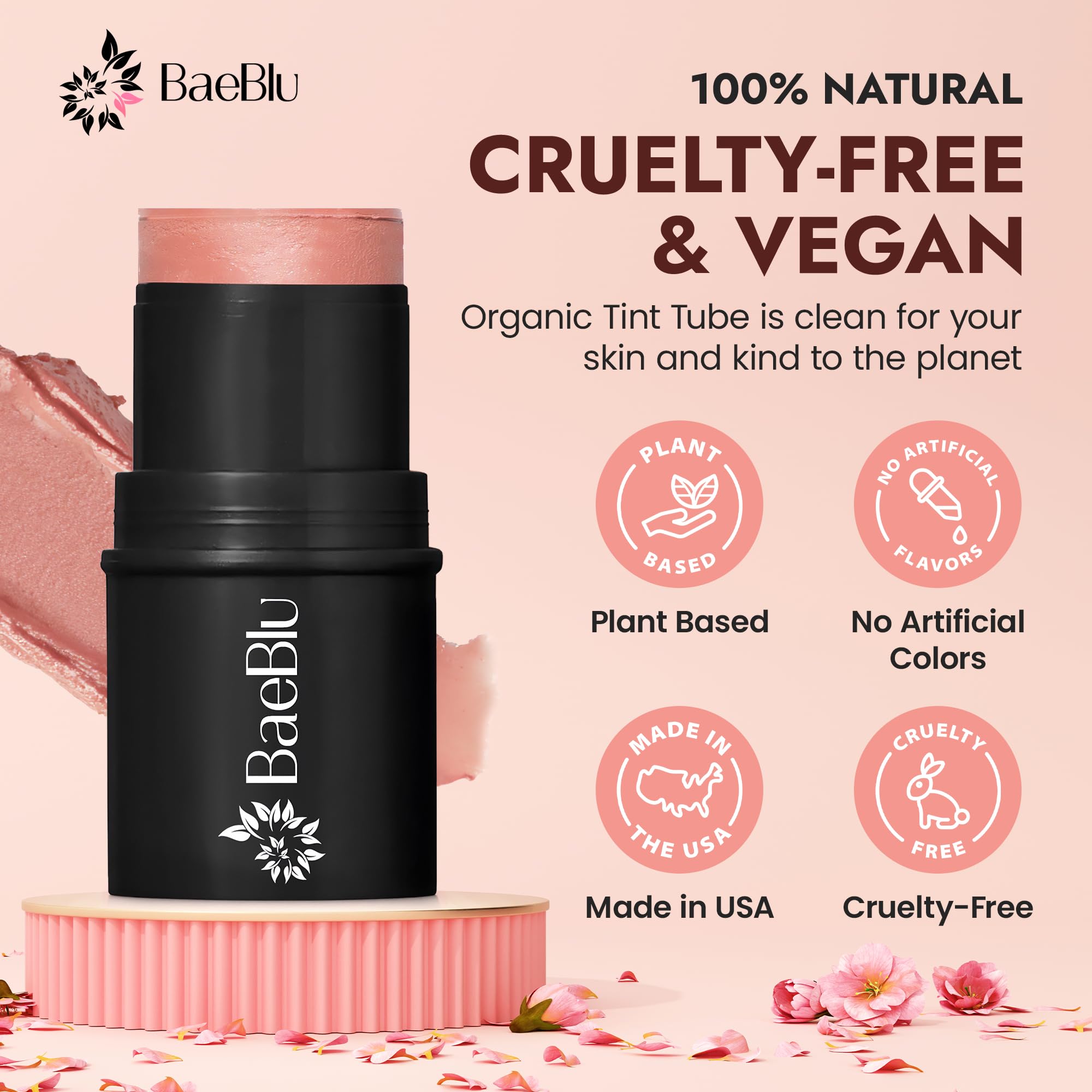 Najlepszy organiczny 100% naturalny wegański bezglutenowy krem do różu w sztyfcie odcień policzków wyprodukowany w USA przez BaeBlu Rosà