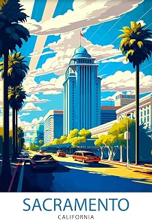 Sacramento California Travel Poster Metal Tin Sign 8x12 Inch – Capital City Skyline for Urban Wall Decor